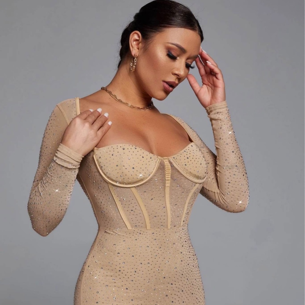 Bella Barnett Nude Corset Bodycon Dres